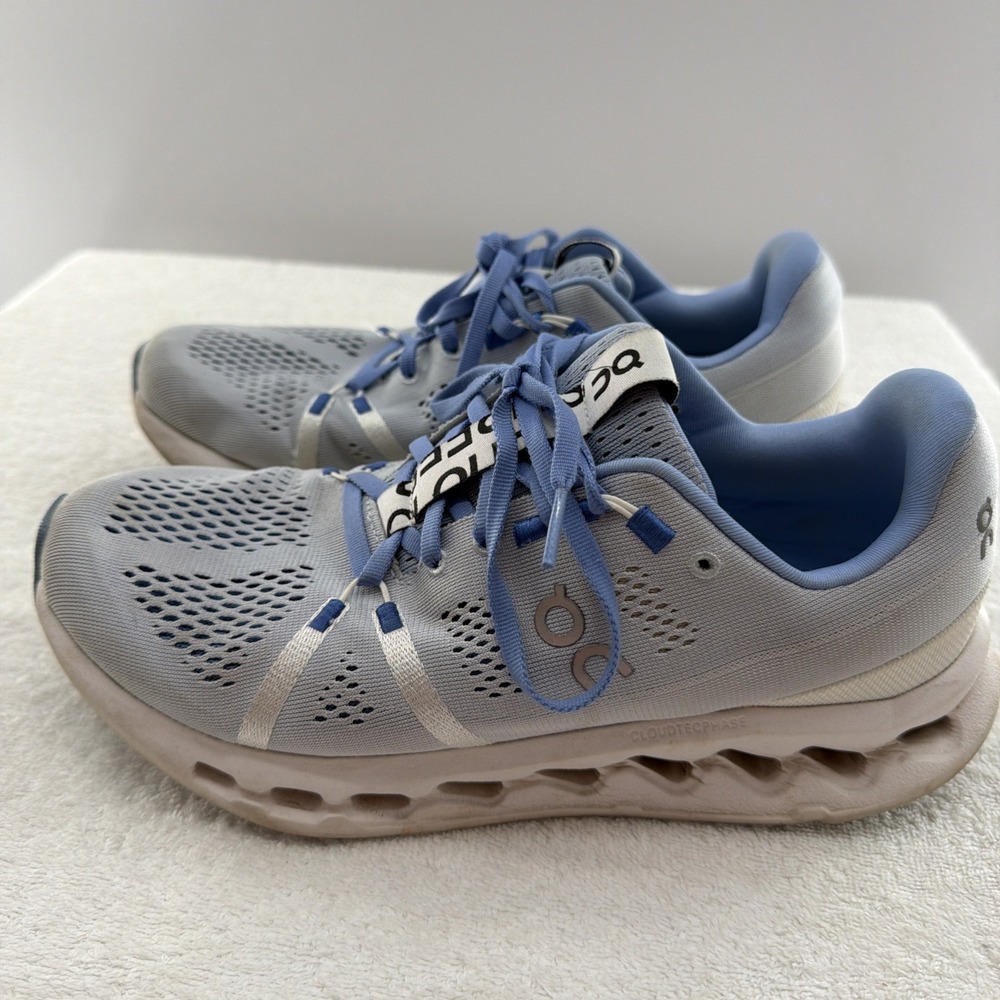 On Cloud Surfer Running Shoe, Womens, Size 9.5 Heather/white Color way Lt Blue